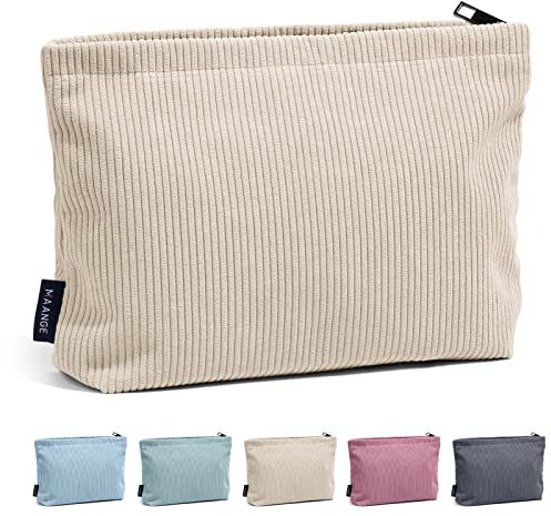 Schminktasche für Frauen MAANGE Kleine Make up Tasche Cord Kosmetiktasche Reise Make up Tasche mit Metall Reißverschluss Schminktasche für Reisen (Beige)