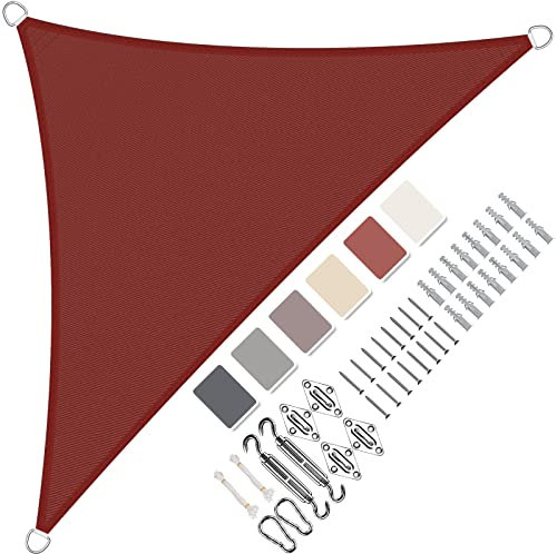 Toldo triangular 1,6 x 1,6 x 2,3 m, resistente al agua en muchos tamaños y colores, con kit de fijación de poliéster PES, protección solar del 95 % de protección UV, resistente a la intemperie, para