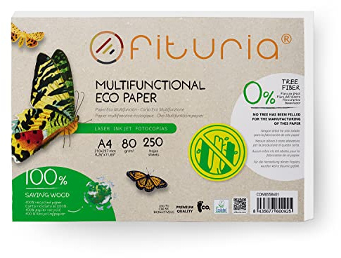 Papier Recyclé A4 80gr, 250 Feuilles 100% Fabriqué avec Recyclé, Paquet de Papier de Feuilles, Couleur Naturelle Convient pour Imprimante Laser et Jet d'Encre - Ofituria (1 paquet)