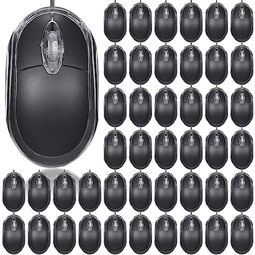 Xuhal 50 Pcs Black Wired USB Computer Mouse Bulk, 1000 DPI 3 Button Corded Gaming Mouse for Office Home Optical Mouse Plug in Mouse Compatible with MacBook PC Desktop Laptop
