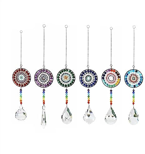 YLWX Natürliche Mandala-Blume, Kristall-Sonnenfänger, Anhänger, Baum des Lebens, Charm, Kristall-suncatcher, Windspiele, Heimdekoration