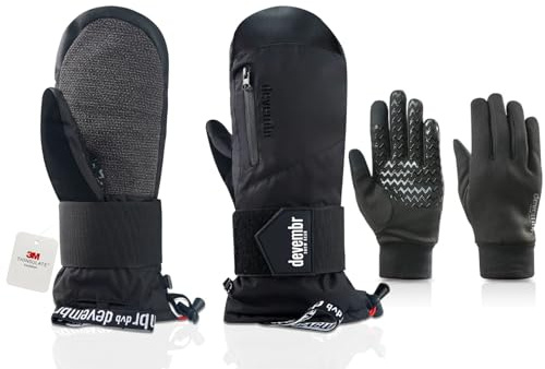 devembr Advanced Snowboarding Mittens with Wrist Guards & Removable Liners, Ski Mittens, M
