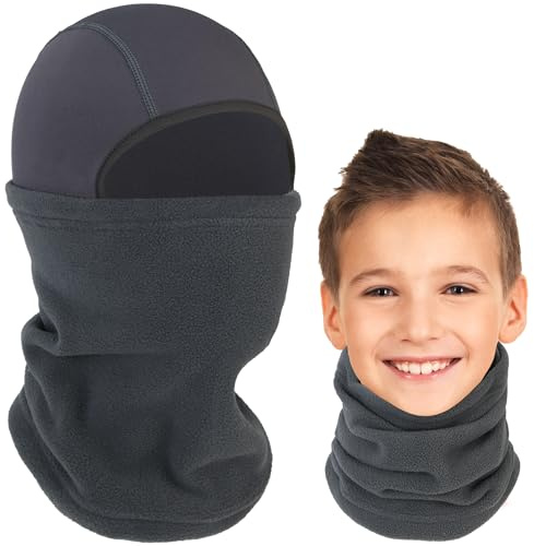 Arcweg Kids Balaclava Ski Mask Thermal Fleece Neck Warmer Winter Windproof Face Hood Mask Fits Under Helmets for Boys Girls in Winter for Skiing, Running, Cycling Dark Gray