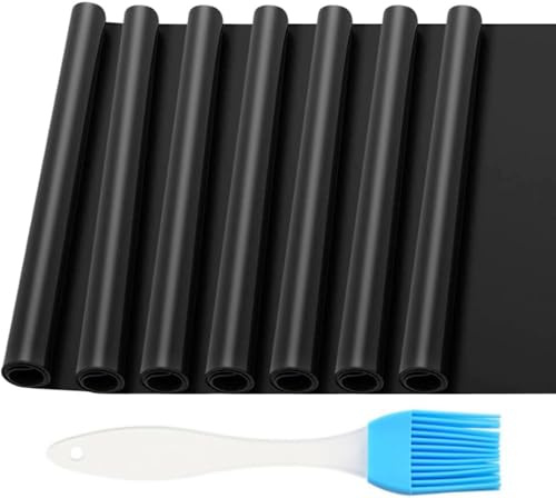 ONESAVE Heavy Duty 7 Pack Oven Liners & Silicone Oil Brush | Teflon Oven Liner Protector Sheet Reusable BBQ Mats | 40x33CM Non Stick BBQ Grill Mat for Ovens, Grills, & Stove