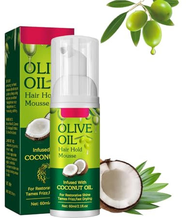 Hair Styling Curling Mousse,Olive Oil Styling Mousse,Frizz Control Curly Hair Mousse,Multi-Purpose Hair Fluffy And Curling Tool for Hydration Nourishing,60ML (1) (1, One Size) (1)