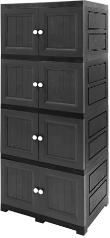 ABBAware Multi-Purpose Plastic Storage Unit, Cupboard, Household Cabinet, with 4 Extra Large Compartments, Modern Grey