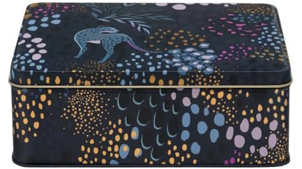 Sara Miller - Scatola di latta rettangolare con leopardo di mezzanotte, 195 x 154 x 75 mm