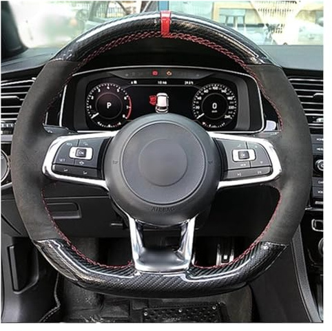 Lenkrad Abdeckung DIY Handgenähte Carbon-Faser-Schwarz-Auto-Lenkradabdeckung Für VW Für Golf 7 Für GTI Für Golf Für R MK7 Für Polo Für Scirocco 2015 2016 Lenkradbezug (Farbe : A)