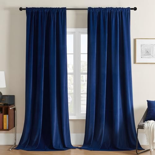 Joydeco Vorhänge Samt Thermovorhang Kälteschutz Samtvorhänge 2er Set H 245 x B 132 Blau Wohnzimmer Elegant Verdunklungsvorhänge Blickdicht Schlafzimmer