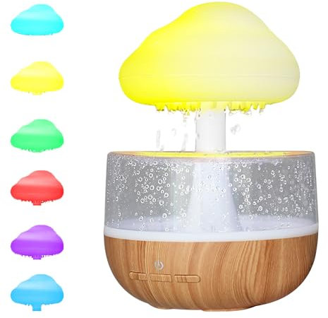 Inscrip 3 in 1 Rain Cloud Humidifier Water Drip, Mushroom Rain Cloud Humidifier, Raining Clouds Night Light/Essential Oil Diffuser, Desk Bedside Clouding Lights for Sleeping Relaxing Mood w/ 7 Colors
