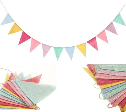 Lohill 3 Stück Wimpelkette Outdoor, 12m 36 Flaggen 6 Farben Vintage Garden Wetterfest Regenbogen Girlande Deko, Kinderzimmer, für Hochzeit Geburtstag Party Zuhause Festival Einschulung Dekoration