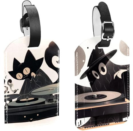 Lot de 2 étiquettes de bagages en cuir pour valises, étiquettes de bagage de voyage avec carte d'identité, DJ Daemon Cruise noir, accessoires de sac à main pour sacs à bagages