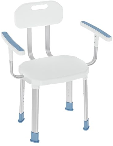 FIVMEN Duschhocker Duschstuhl für Senioren Badhocker Höhenverstellbar 41-53,5 cm Modern Aluminium Duschsitz Badewannenhocker 150 kg mit Einstellbar Rückenlehne und Armlehnen