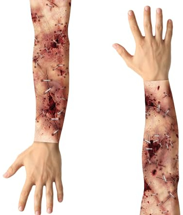 FIESTAS GUIRCA | Set mit 2 Stoffärmeln mit genähtem Arm (Tattoos und FX), Make-up-Zubehör mit Bluteffekt für Kinder und Erwachsene, mehrfarbig