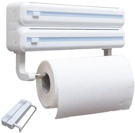 Cling Film Dispenser - Wrap Organizer With Cutter Wall Mount - Wrap Storage Box Dispenser With Cutter With Tissue Rack User-Friendly For Home