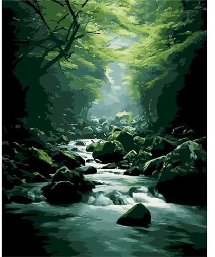Yoonqun Wälder Flüsse Steine Malen Nach Zahlen,30x40cm Malen Nach Zahlen Erwachsene DIY inklusive Pinsel und Acrylfarben Handgemalt Ölgemälde Kit Startseite Wandkunst Dekoration mit Rahmen
