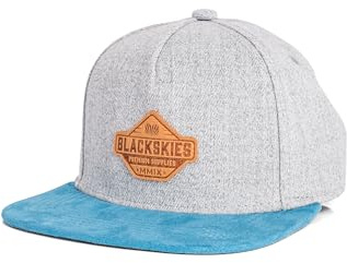 Blackskies® Essentials Snapback-keps för barn | Justerbar barnbasebollkeps för pojkar och flickor, snygg mössa, cool mössa, födelse, dop, basebollkeps, skärmmössa, Grå-ljusblå-ljusblå, M
