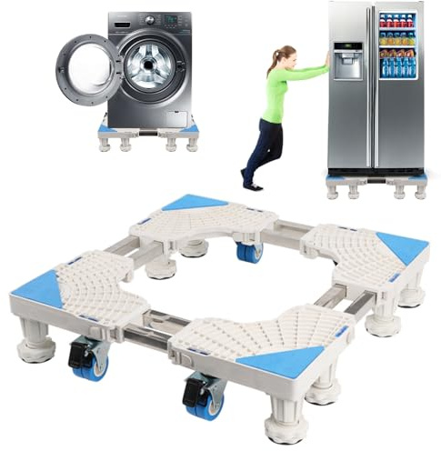 Qivine Waschmaschine Untergestell mit 8 Füßen, Verstellbare 45-65cm Waschmaschinensockel Bärenlast 300kg, Kühlschrank Erhöhung mit 4 Räder für Gefrierschrank, Trockner, Waschmaschinen