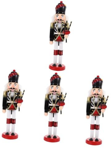 PRETYZOOM Lot De 4 Figurines Traditionnelles De Casse-Noisette De Noël Décorations en Bois Faites À La Main pour Noël