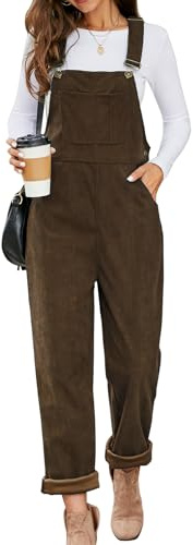 COZYPOIN Damen Cord-Overall, weites Bein, lockere Passform, verstellbare Träger, Trägerhose mit Taschen