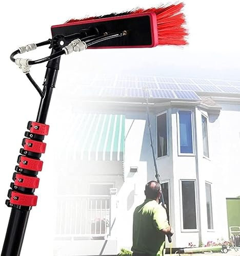 DKXCOSQ Wassergespeistes Stangenset, Fensterreinigungsstange für den Außenbereich, wassergespeiste ausziehbare Teleskopbürste, Wassergespeistes Stangenset mit Schlauchbrause, 3,6 – 12 m wassergespei