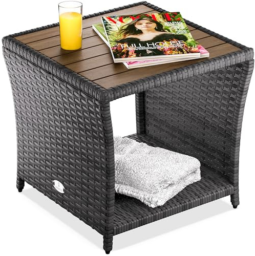 Casaria® Beistelltisch Grau Wetterfest Klein Holz Polyrattan Akazie 45x45x40cm 80kg Belastbarkeit Outdoor Tisch Gartentisch Balkontisch Gartenmöbel