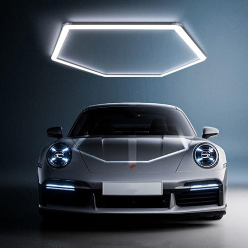 Plafoniera LED esagonale, 1 Hex Illuminazione per garage Illuminazione per officina LED, luci tubolari collegabili 6500K per salone auto, autolavaggio, officina, magazzino, seminterrato, esposizione