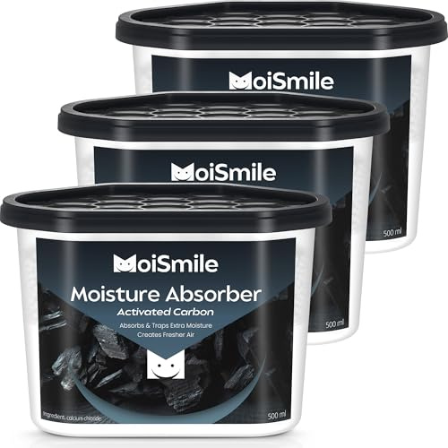 Moismile Moisture Absorbers, Efficient Activated Charcoal Humidity Absorber ＆ Odor Absorber Boxes, Refillable Car Dehumidifier for Closet, Bathroom, Basement＆ RV, 3 Pack