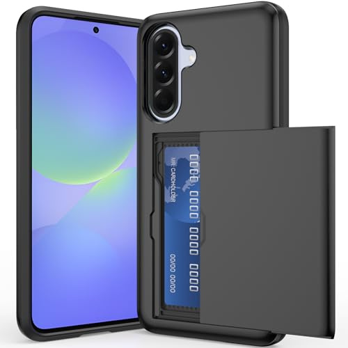 ACOCOBUY Sliding Card Holder Case for Samsung Galaxy A56 A36 Cover 6.7 inch | Hidden Pocket IDs Credit Slot Heavy Duty Shockproof Protective Hard PC Soft TPU Wallet Phone Case Back Shell Men Women Black