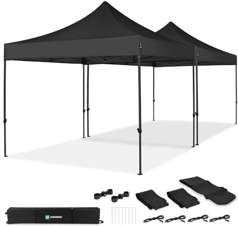VONROC Tente de réception - 6x3 m – Pliante - Protection UV 50+ -Imperméable – Ensemble INCL. 2 tentes de Fête et 1 Kit de Connexion -Design Modulaire - Cadre en Acier - Noir -Sac de Rangement Inclus
