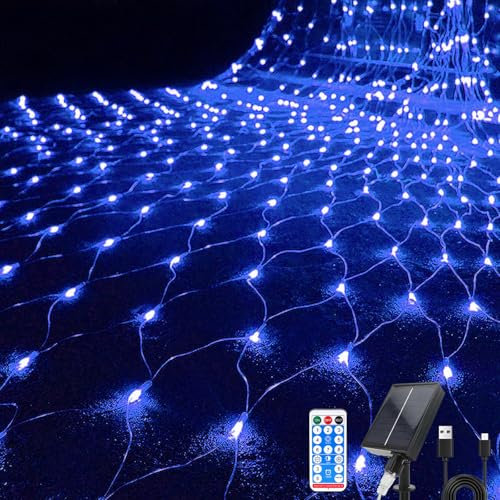 Hulaiyaa Wasserdichte Lichter Kette Netz Solar 192 LEDs, 2 * 3M Fernbedienung Net Lichterketten mit Timer, 8 Modi Lichternetz Außen fur Weihnachts Büsche Garten, Lichterkette Außen Netz Baum
