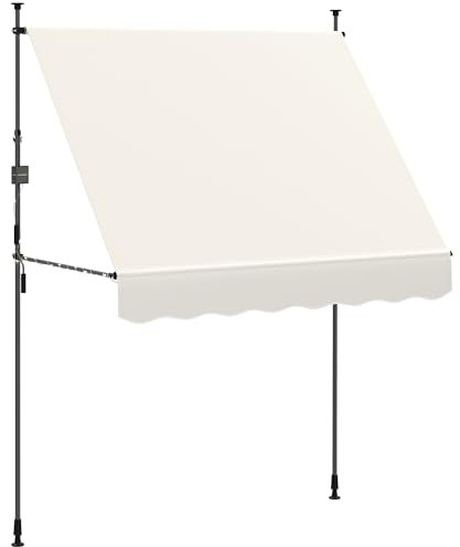 Outsunny Toldo Manual Retráctil 2x1,2 m Toldo Exterior Terraza Enrollable Altura Ajustable con Manivela 210-310 cm Protección UV30+ Sin Taladro para Jardín Balcón Patio Crema