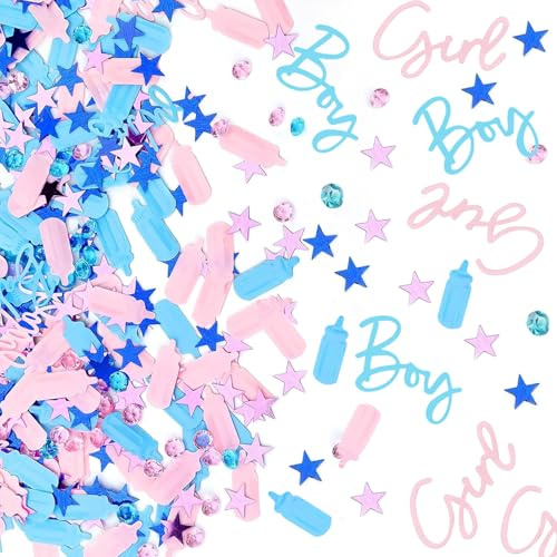 Boy or Girls Gender Reveal Decoration 30g Baby Shower Decorations Confetti | Boy or Girls Baby Gender Reveal Decorations with Bottles Diamonds Stars Party Confetti Baby Shower Birthday Confetti for Kids