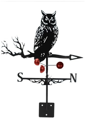 Segnavento in Metallo a Forma di Gallo, Banderuola Segnavento Decorativa, Strumento di Misurazione del Vento, Banderuola per Cortile, Fienile, Capannone, Ornamento per Tetti e Giardini (Gufo)