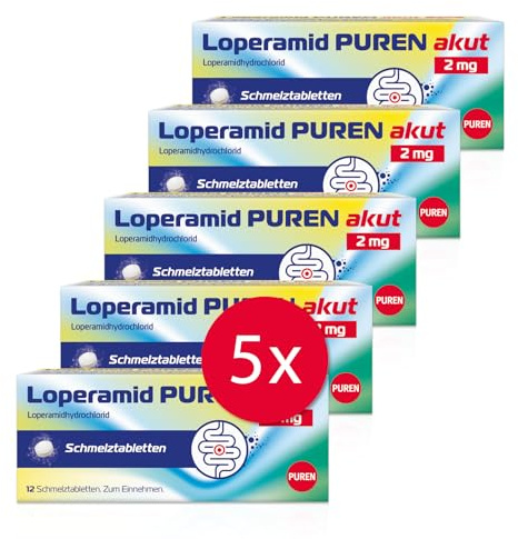Loperamid PUREN akut 5x 12 Schmelztabletten - schnelle Hilfe bei akutem Durchfall, schnelle Wirkung, gut verträglich, praktisches Format, einfache Anwendung
