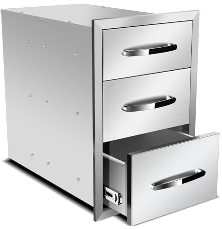 Pull Out Trash Drawer, Lower Sliding Rails Stainless Steel Roll Out Trash Bin Pull Out Tray With Handle For Outdoor Kitchen BBQ Island Grill Station,Three Drawers