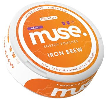 MUSE Caffeine Pouches Smart Energy Supplement - Sugar Free & Nicotine Free Focus Formula with Alpha GPC & L-Theanine - Iron Brew (Boost 140mg)