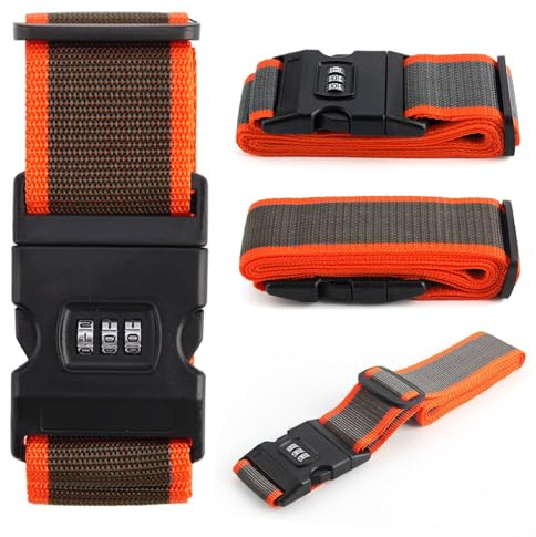 Stonemaxi Adjustable Luggage Straps with 3 Digit Combination Lock, Multi-Colour Travel Suitcase Belts, Security Password Lock Baggage Travel Packing Accessories with Buckle (Orange-Grey)