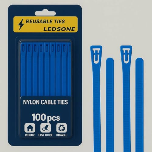 100 Pack Reusable Cable Ties Blue Heavy Duty Strong Nylon Large Zip Ties Releasable Plastic Thick Tie Wraps (Blue 350 x 7.2 mm)