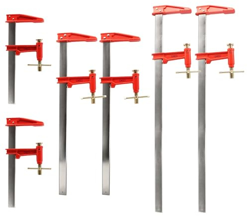 Lot de 6 serre-joints à pompe - 2 x 30cm, 60cm et 80cm - Acier laminé - Frein anti glissement