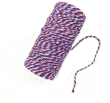 Waltonalice 100 M x 2mm Baumwollschnur Geschenkschnur Schnur Faden Nähgarn Kordel Bastelschnur zum Weihnachten Handwerk Hochzeit Dekorieren oder Geschenkverpackung Rot-Weiß-Blau