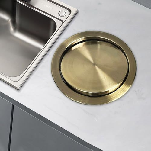 Bote de Basura de Acero Inoxidable, Contenedor de Basura de Encimera de Gabinete de Cocina Incorporado con Solapa, Contenedor de Basura Redondo Colgante Comercial para Limpieza Oculta (Oro 12L)