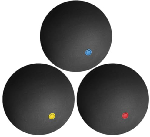 Alipis Lot de 3 de Racquetball en Caoutchouc Rebondissantes Points Simples Jaune Bleu et Rouge Taille Standard Entraînement Intérieur et Extérieur D’Entraînement Précises et