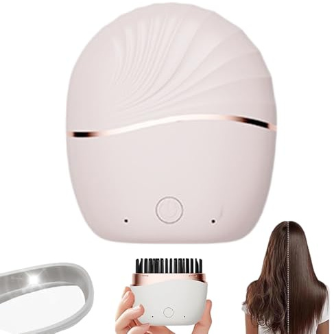 Mini Glätteisen Kabellos mit Spiegel, Rechargeable Portable Wireless Hair Straightener Brush, Haarglätter 3 Stufige Temperaturregelung Und 10-Sekunden Schnellaufheizung für Haare und Bart (Rosa)
