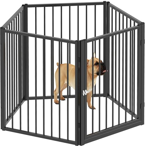 PawHut Welpenlaufstall Welpenauslauf 5-TLG für Mittelgroße Hunde 76cm | Gitterplatten mit Tür, Flexibel, Faltbar, Freilaufgehege, Hundelaufstall, Welpengitter, Drinnen, Draußen, Garten