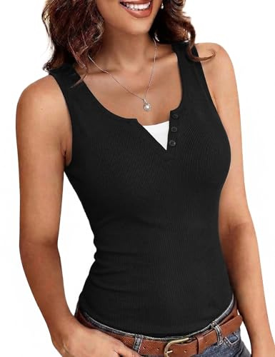 Totatuit Débardeur Femme Sexy Tank Top Col V Sans Manches Ajusté Côtelé | Été, Style Élégant, Tenue Quotidienne, Facile à Associer, Style Polyvalent