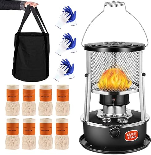 Petroleumheizung mit Löschautomatik und 8 Docht, Petroleum Heizung Ohne Strom Petroleum Heizer, für Outdoor Camping Barbecue(Black)