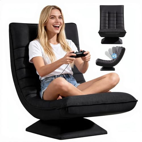 Asukale Relaxsessel Sessel Wohnzimmer, 360° Drehbar Leinen Bodenstuhl | Montagefrei, 13CM Sitzkissen, Verstellbare Rückenlehne, 150 kg Belastbarkeit, Platzsparend Klappbar, Langlebig & Komfortabel
