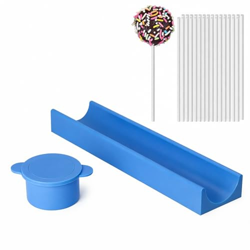 Blue Cake Pop Mould Set with Round Dessert Mould & Tray, Easy Release Silicone Cake Pop Maker Kit, Cake Pop Cutter & Cake Form Kit for DIY Cake Pops, Chocolate, Candy Making, Home Kitchen Baking