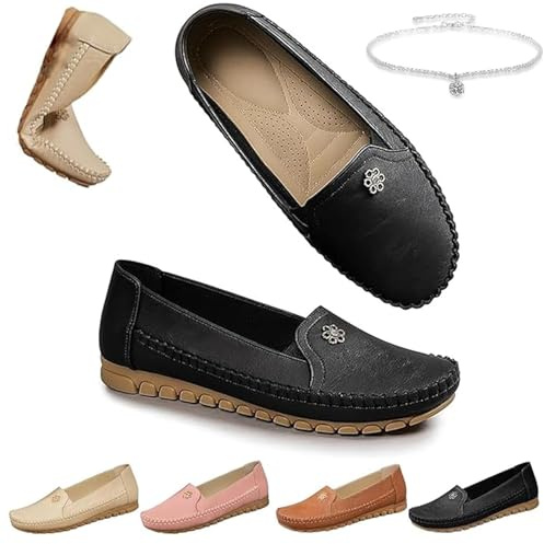 Chaussures orthopédiques en cuir, légères, antidérapantes, respirantes pour femme, confortables et légères, pour le travail, la conduite, mocassins larges avec fleur